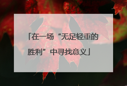 在一场“无足轻重的胜利”中寻找意义